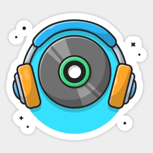 Music Vinyl with Headphones Music Cartoon Vector Icon Illustration Sticker